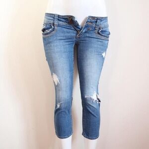 y2k hydraulic distressed denim capris low rise grunge size 3 4